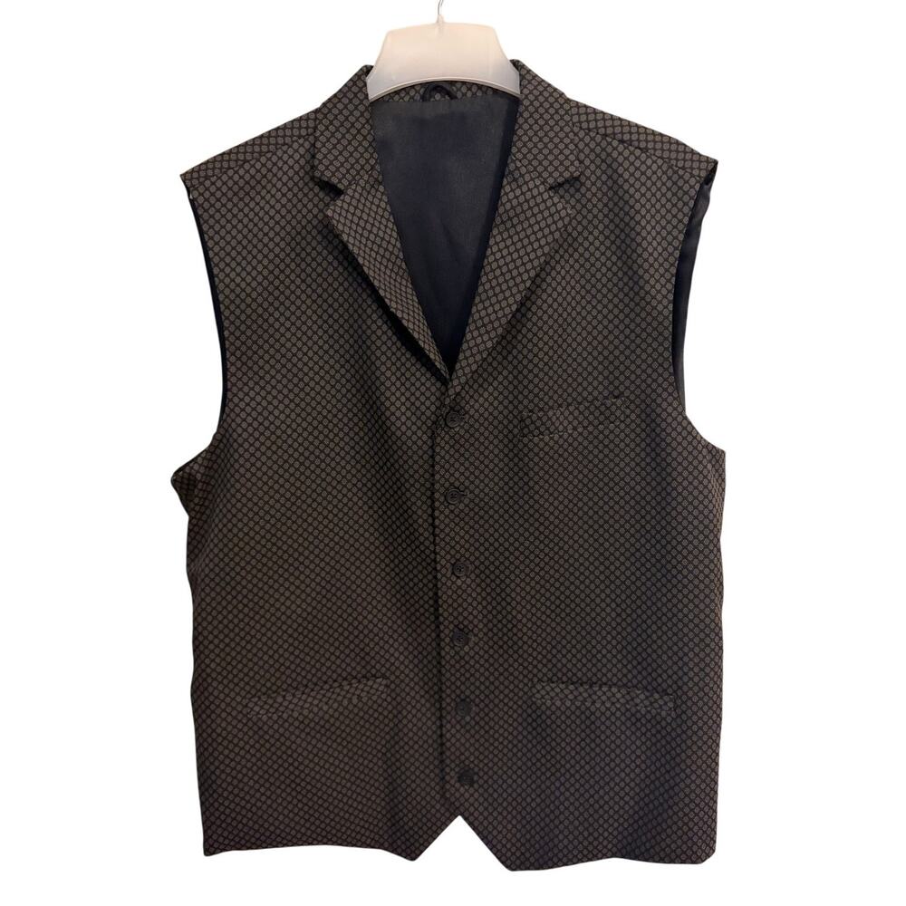 A Dong Silk Personal Tailoring Grey‎ Patterned Vest Size XL Collared V Neck